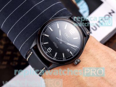 High Quality Replica IWC Schaffhausen Ingenieur Black Dial Black Leather Strap Watch